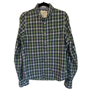 Abercrombie & Fitch Button Up Mens M Blue Green Plaid Good Muscle Fit Irregular